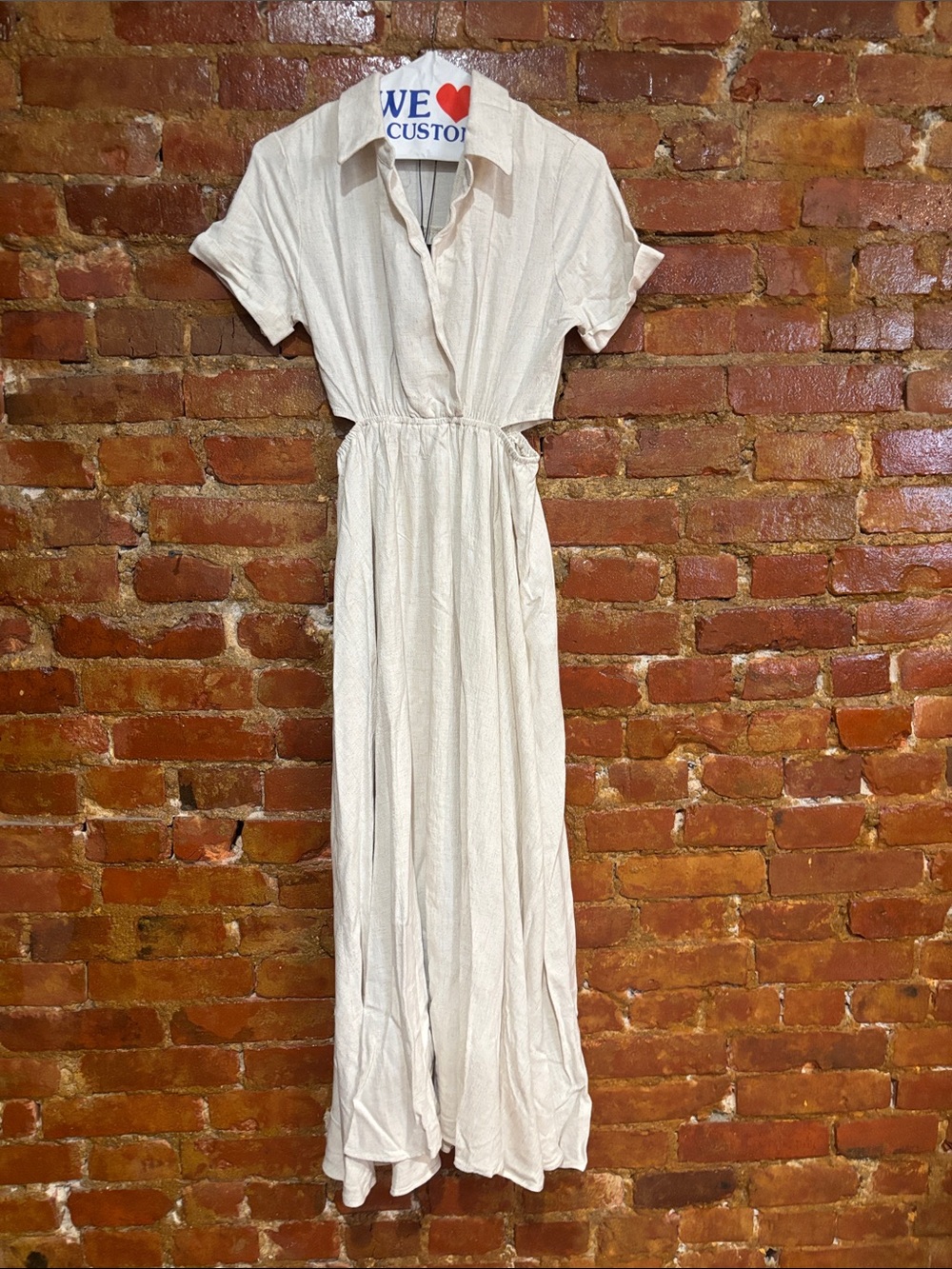 Casual  beige Short-Sleeve Maxi Dress with side cut outs